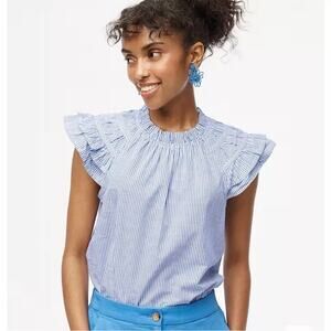 NWT J. Crew Striped Flutter Sleeve Top Blue White Nautical Size M